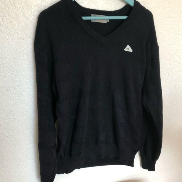 Monte Carlo Black V-Neck Wool Sweater Size 40 US Large warm classic winter - Picture 3 of 7